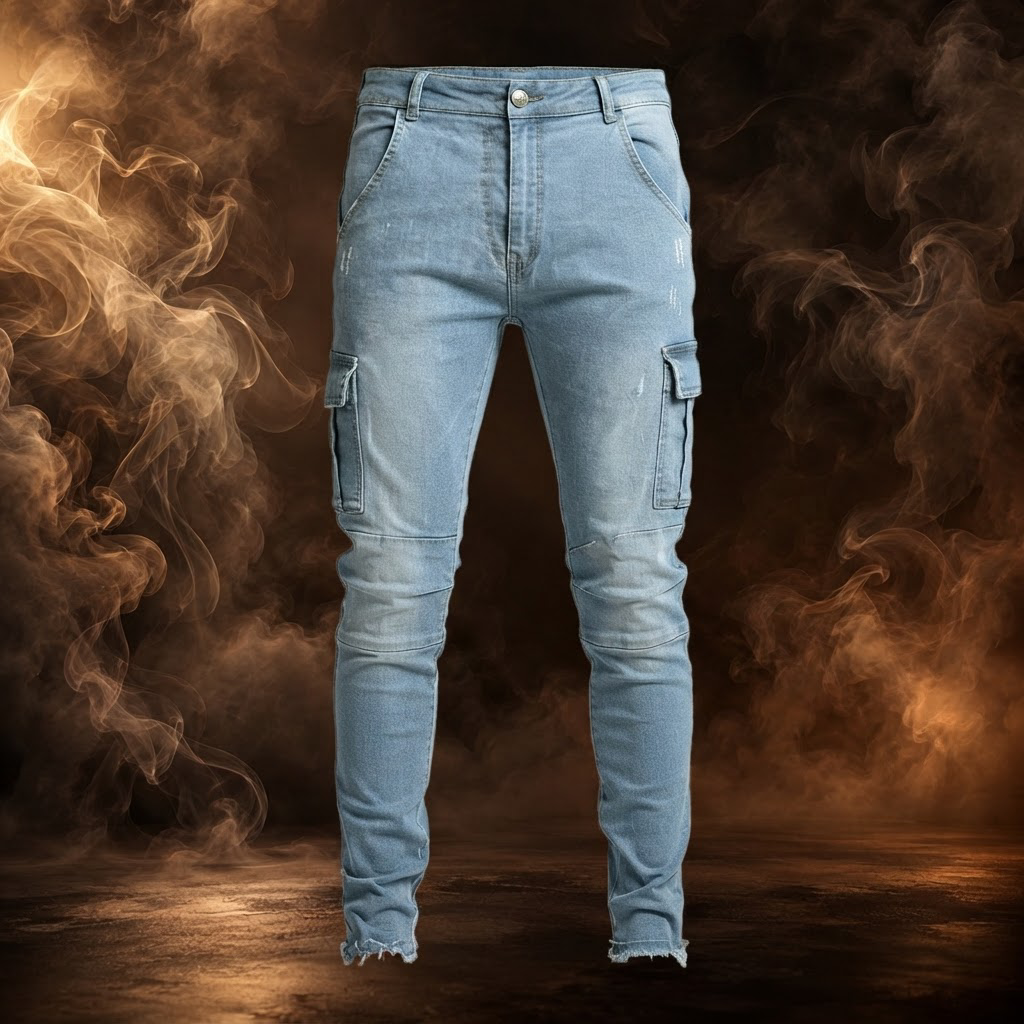 Rinaldo Cotton Denim Slim Cargo Jeans for Men - front view