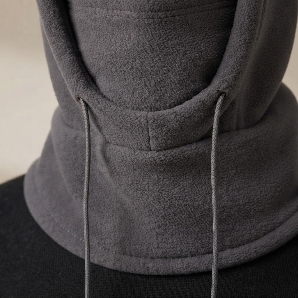 Olindo Fleece Balaclava Hood with Drawstring for Women and Men - close-up, cord
