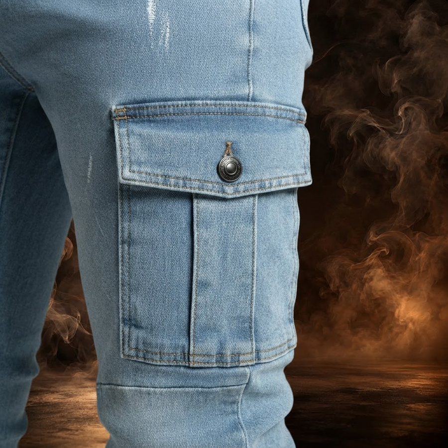 Rinaldo Cotton Denim Slim Cargo Jeans for Men