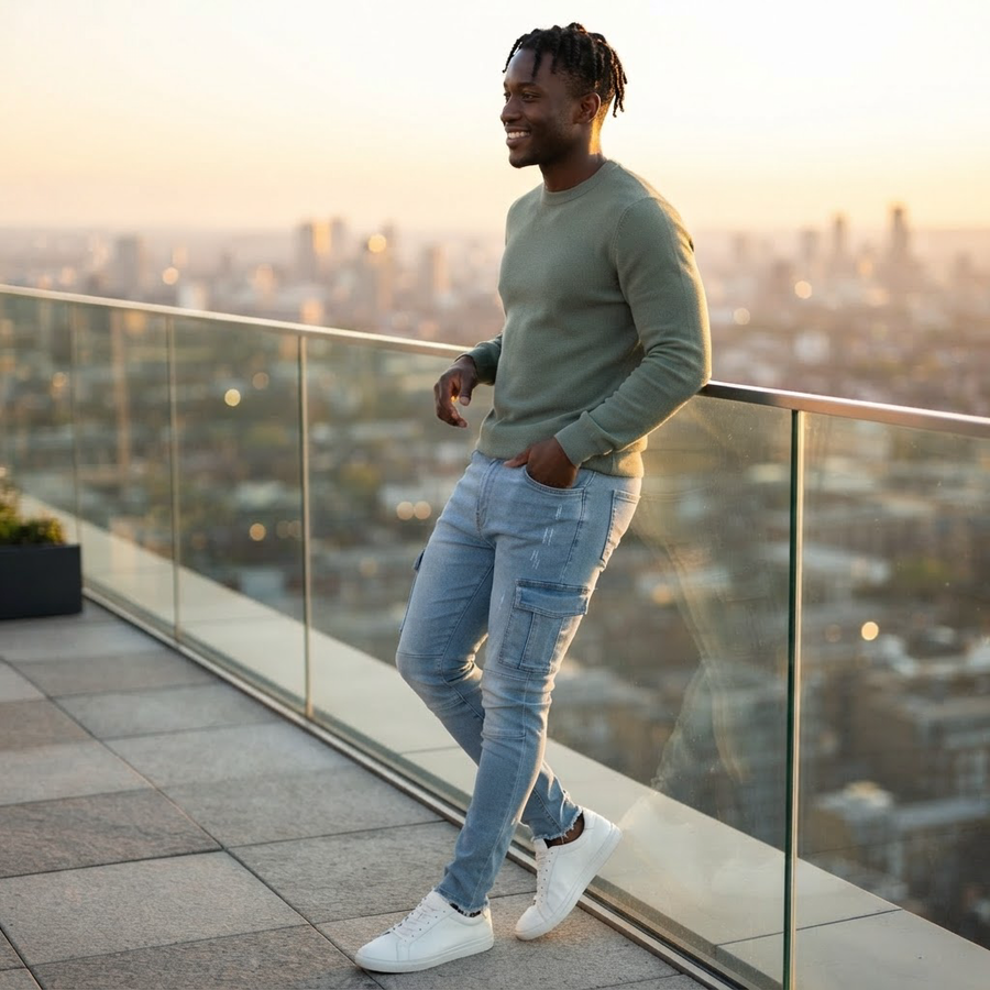 Rinaldo Cotton Denim Slim Cargo Jeans for Men