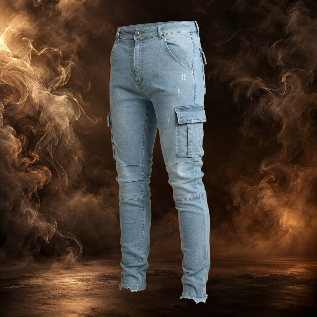 Rinaldo Cotton Denim Slim Cargo Jeans for Men - side view