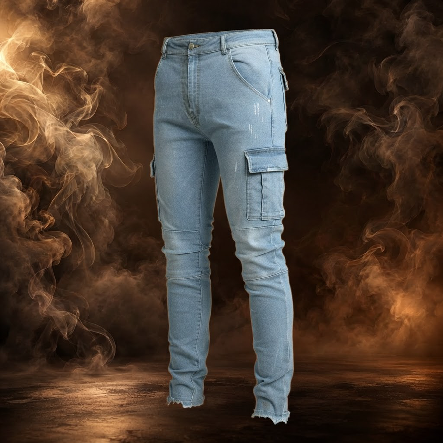 Rinaldo Cotton Denim Slim Cargo Jeans for Men