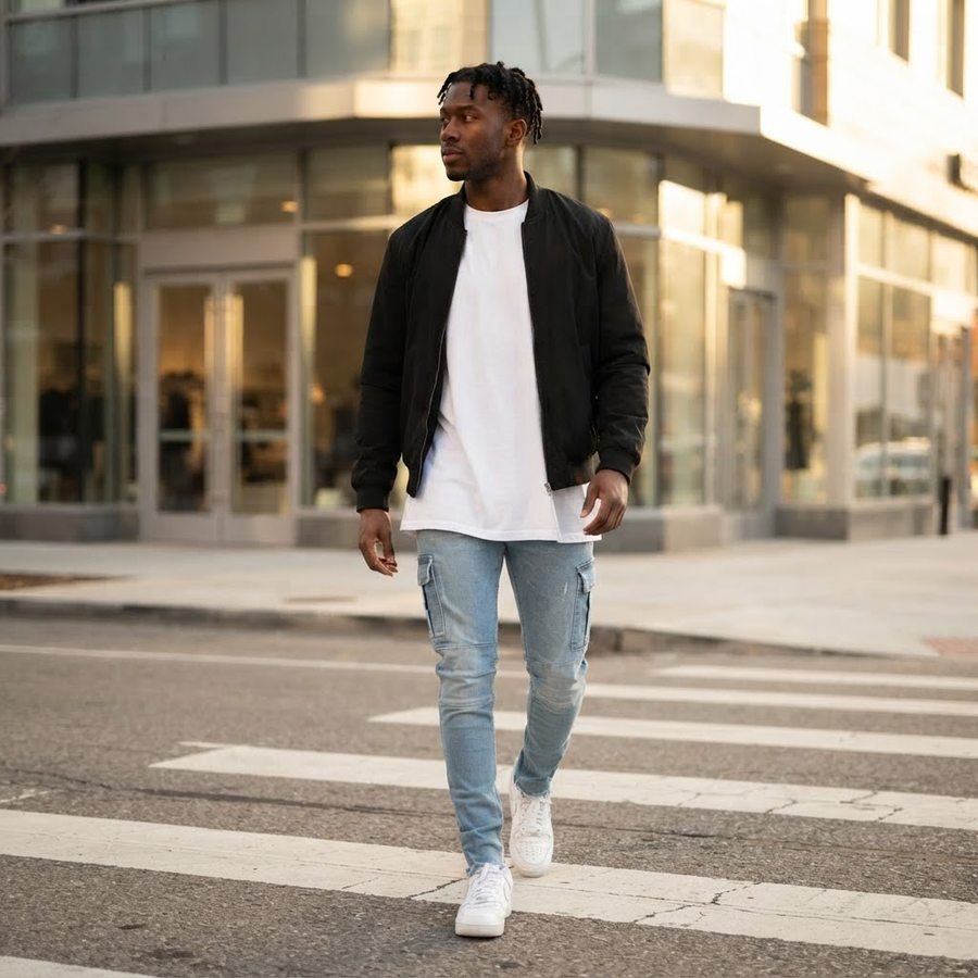 Rinaldo Cotton Denim Slim Cargo Jeans for Men