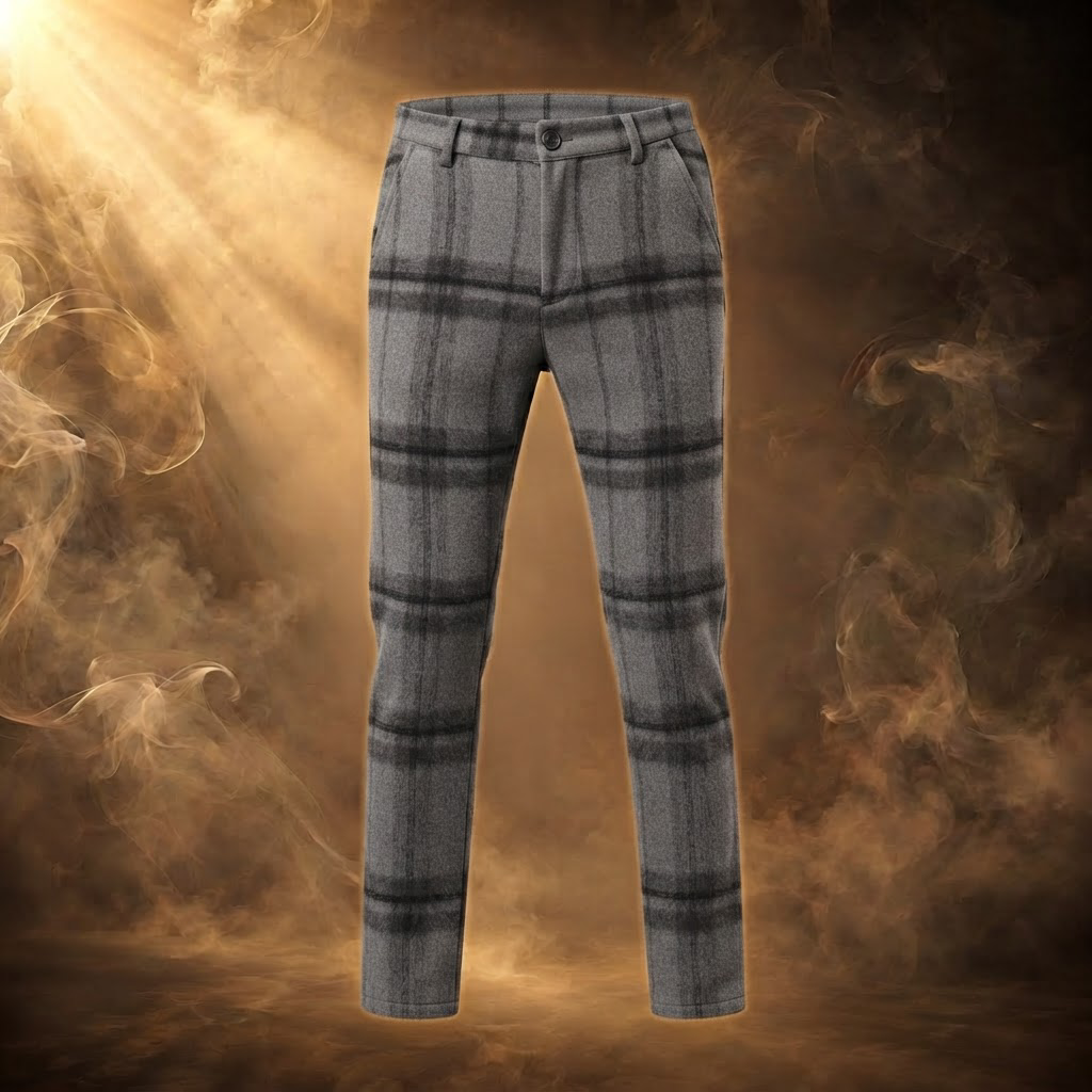 Orfeo Brushed Plaid Slim Straight Pants for Men - front view