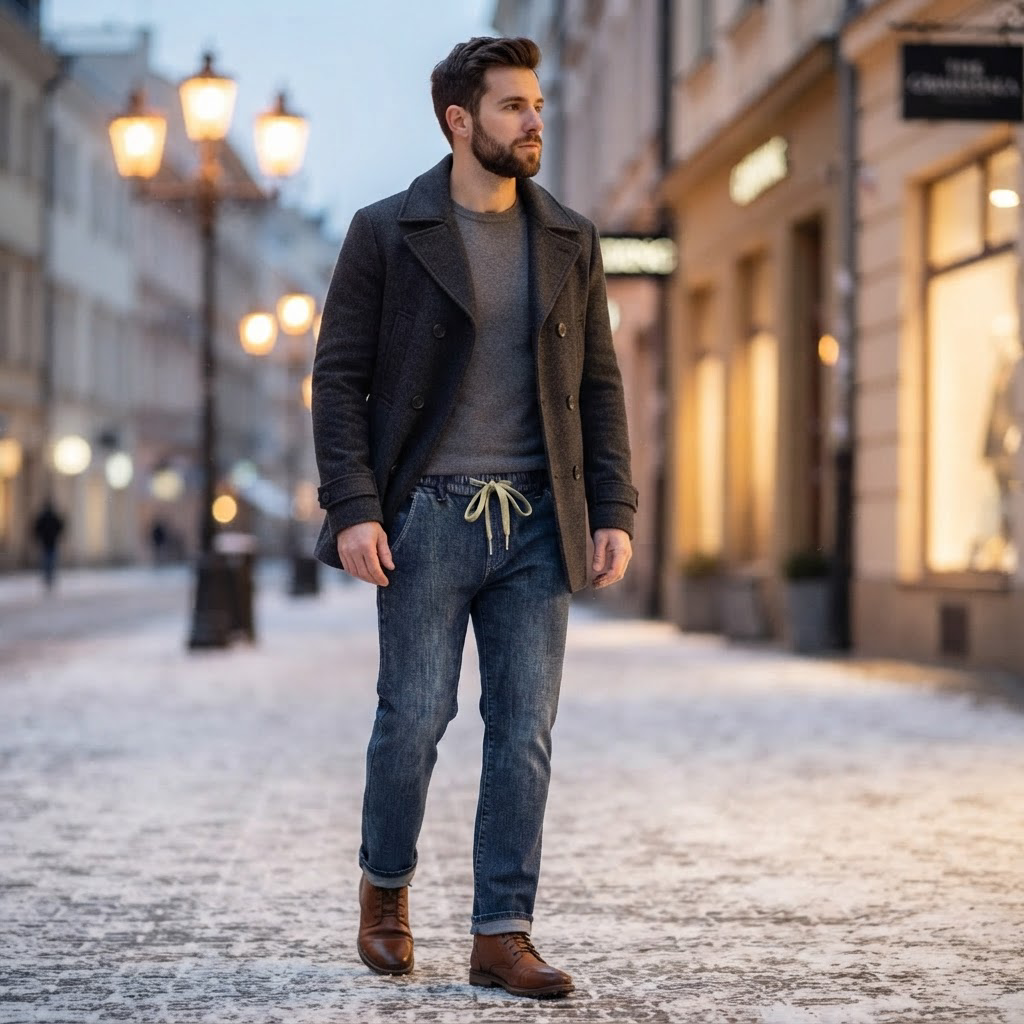 Valentino Fleece Lined Straight Leg Jeans for Men - worn on model
