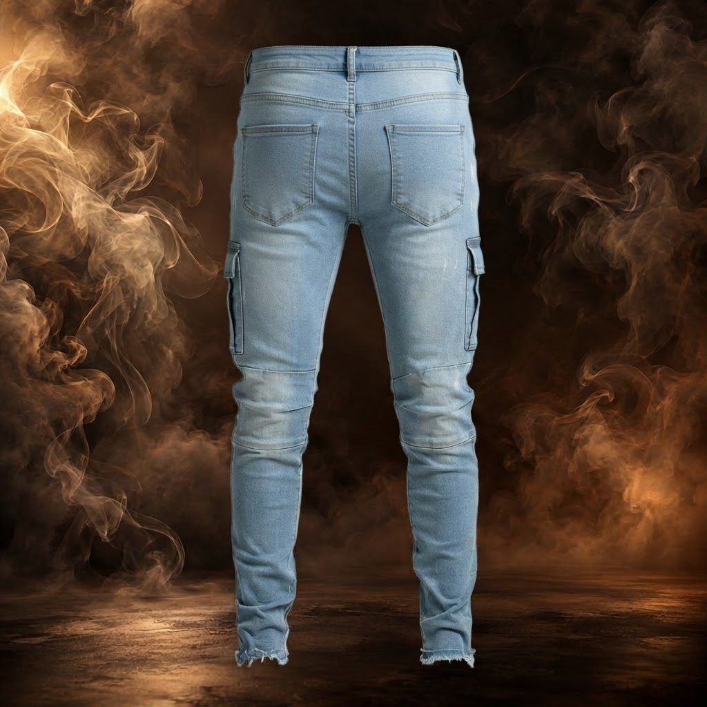 Rinaldo Cotton Denim Slim Cargo Jeans for Men - back view