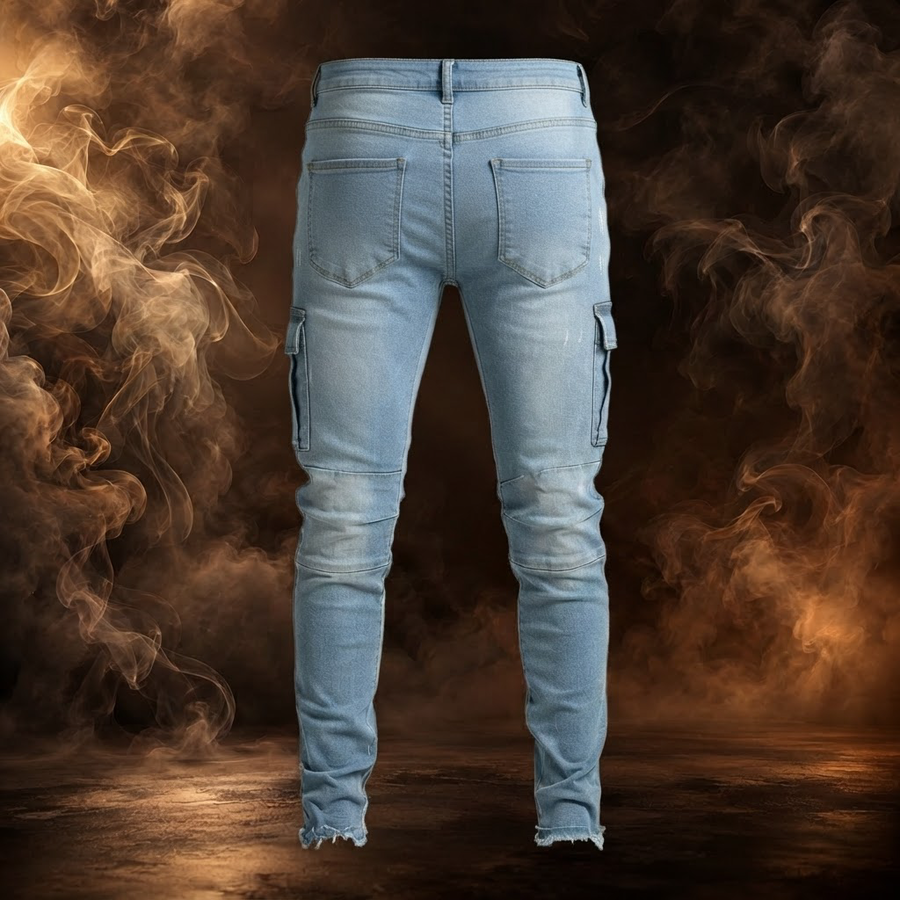 Rinaldo Cotton Denim Slim Cargo Jeans for Men