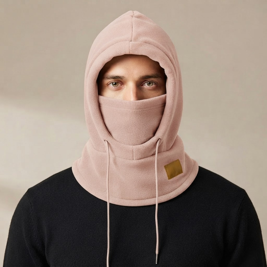 Olindo Fleece Balaclava Hood with Drawstring for Women and Men - Pink