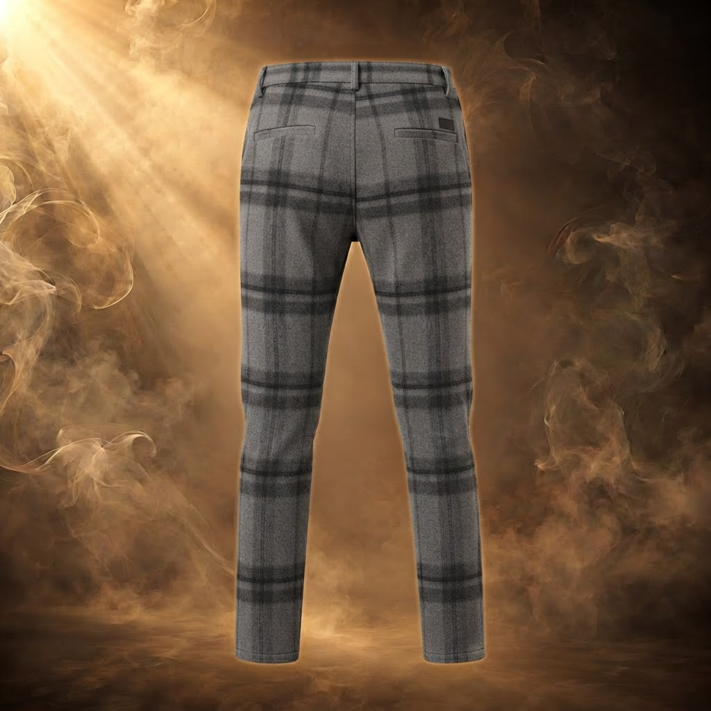 Orfeo Brushed Plaid Slim Straight Pants for Men - back view
