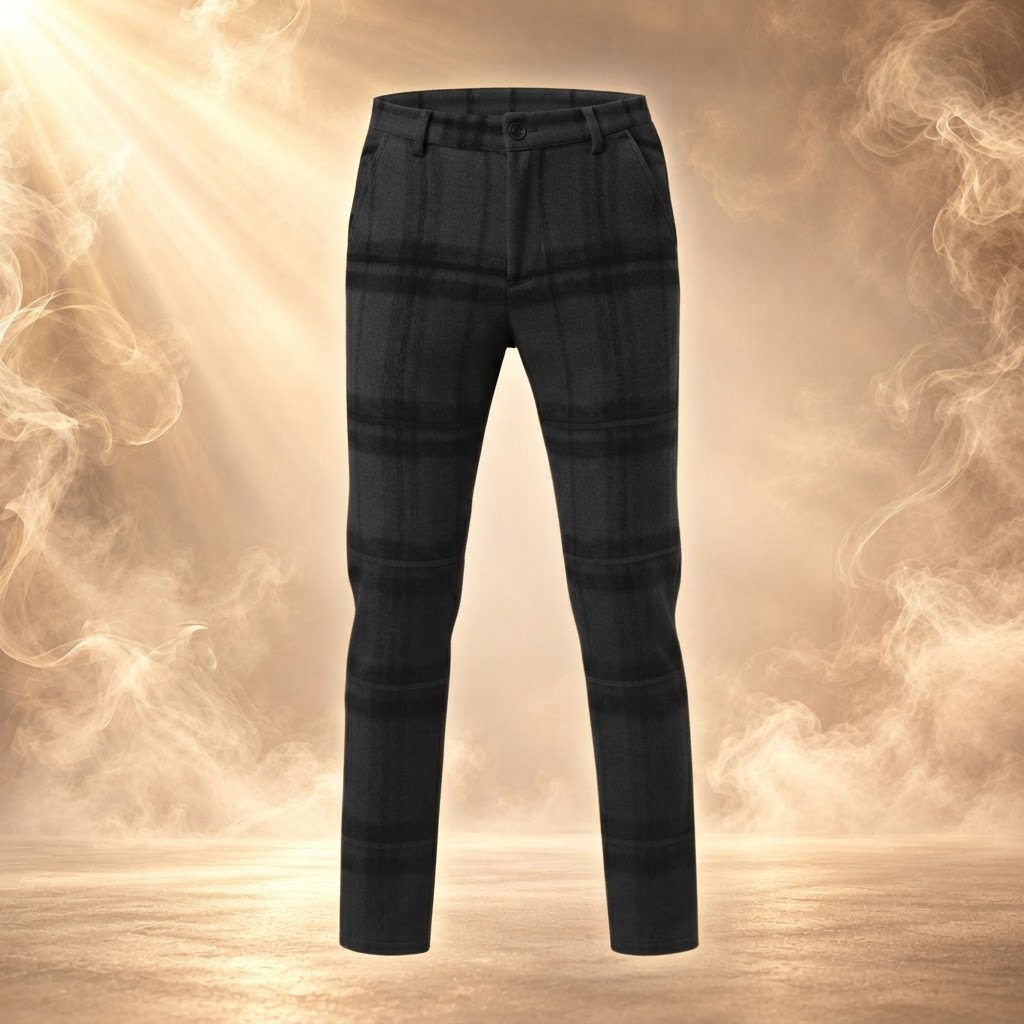 Orfeo Brushed Plaid Slim Straight Pants for Men - Black