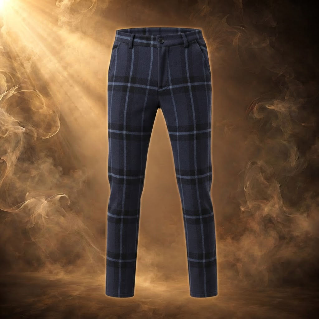 Orfeo Brushed Plaid Slim Straight Pants for Men - Navy