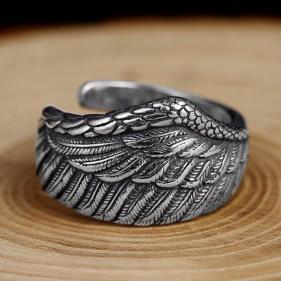 Corvino Sterling Silver Eagle Wing Ring for Men
