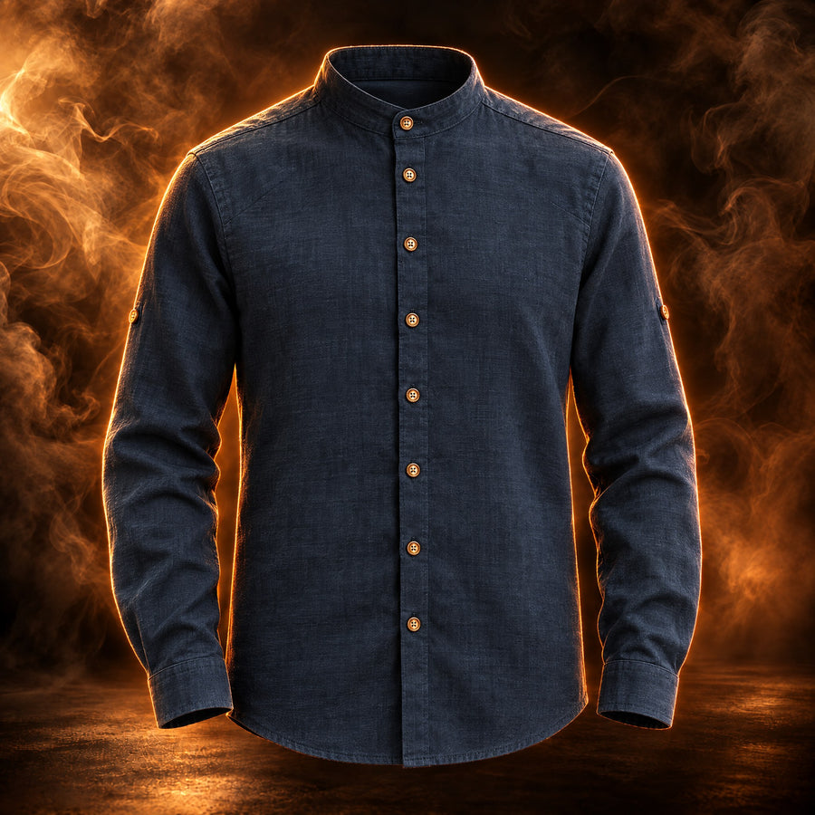 Julien Band Collar Long Sleeve Linen Shirt for Men