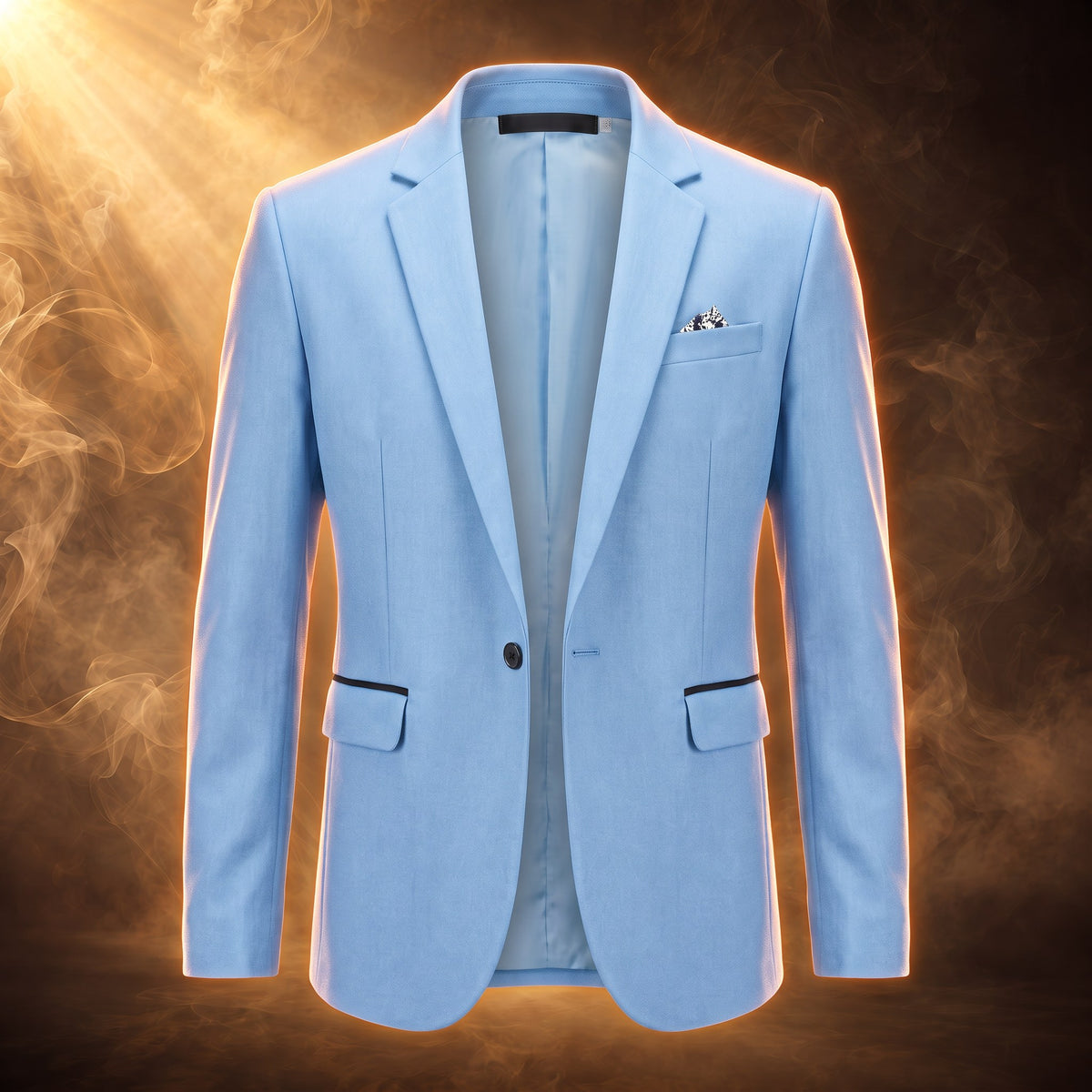 Laurent one button notch lapel blazer jacket for men in sky blue, front view