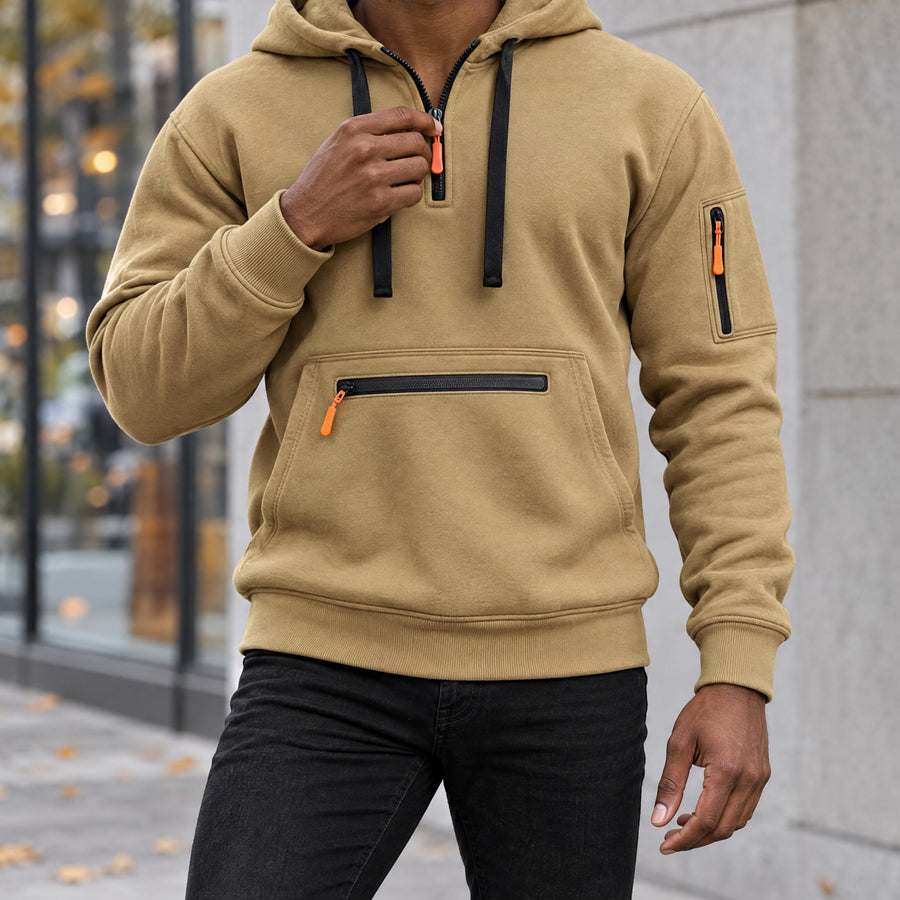 Leandro Men's Quarter Zip Fleece Hoodie with Zip Pockets