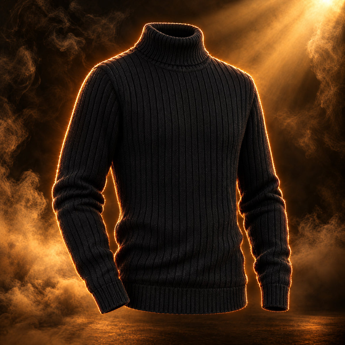 Ludovico ribbed knit turtleneck sweater for men in black, front view