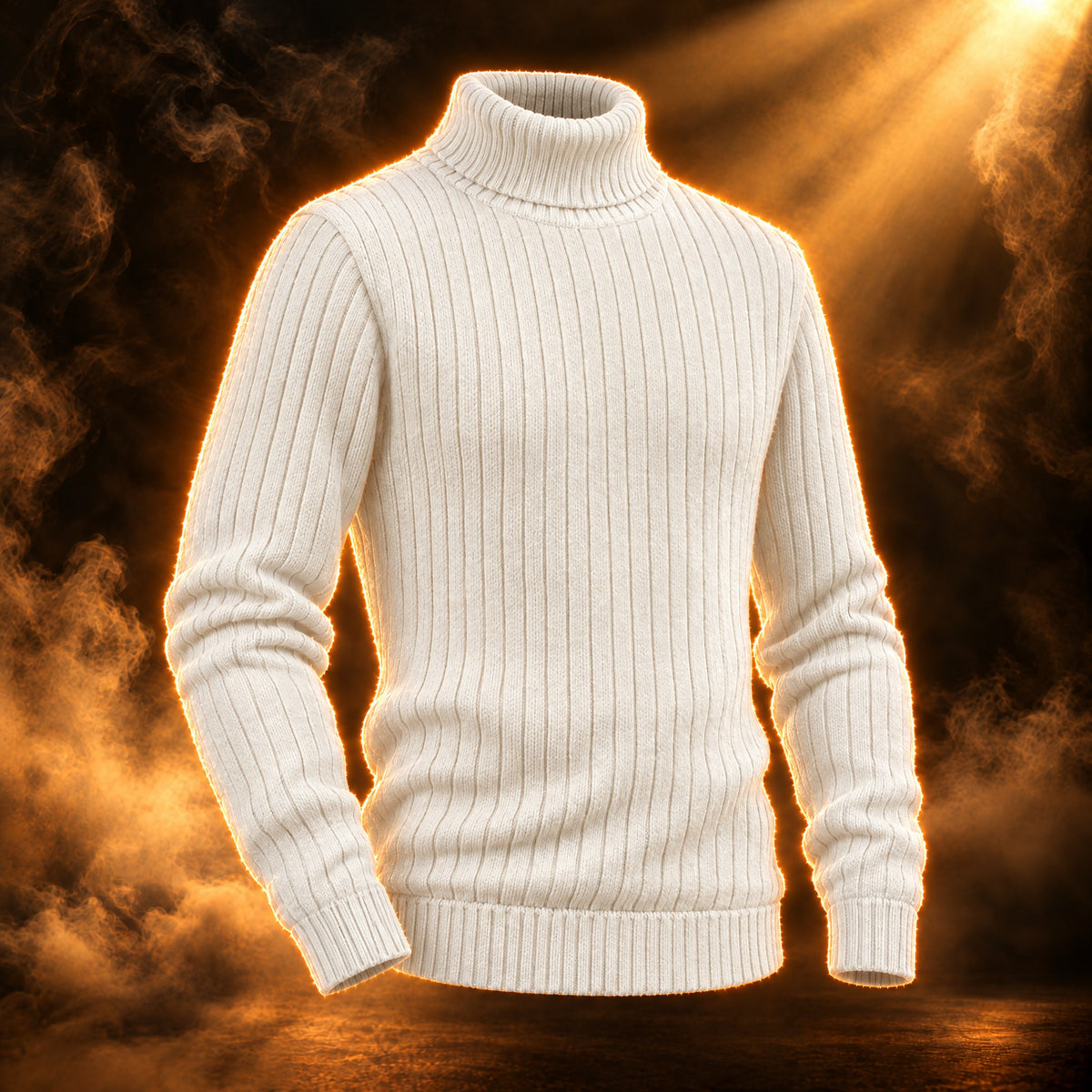 Ludovico ribbed knit turtleneck sweater for men in white, front view