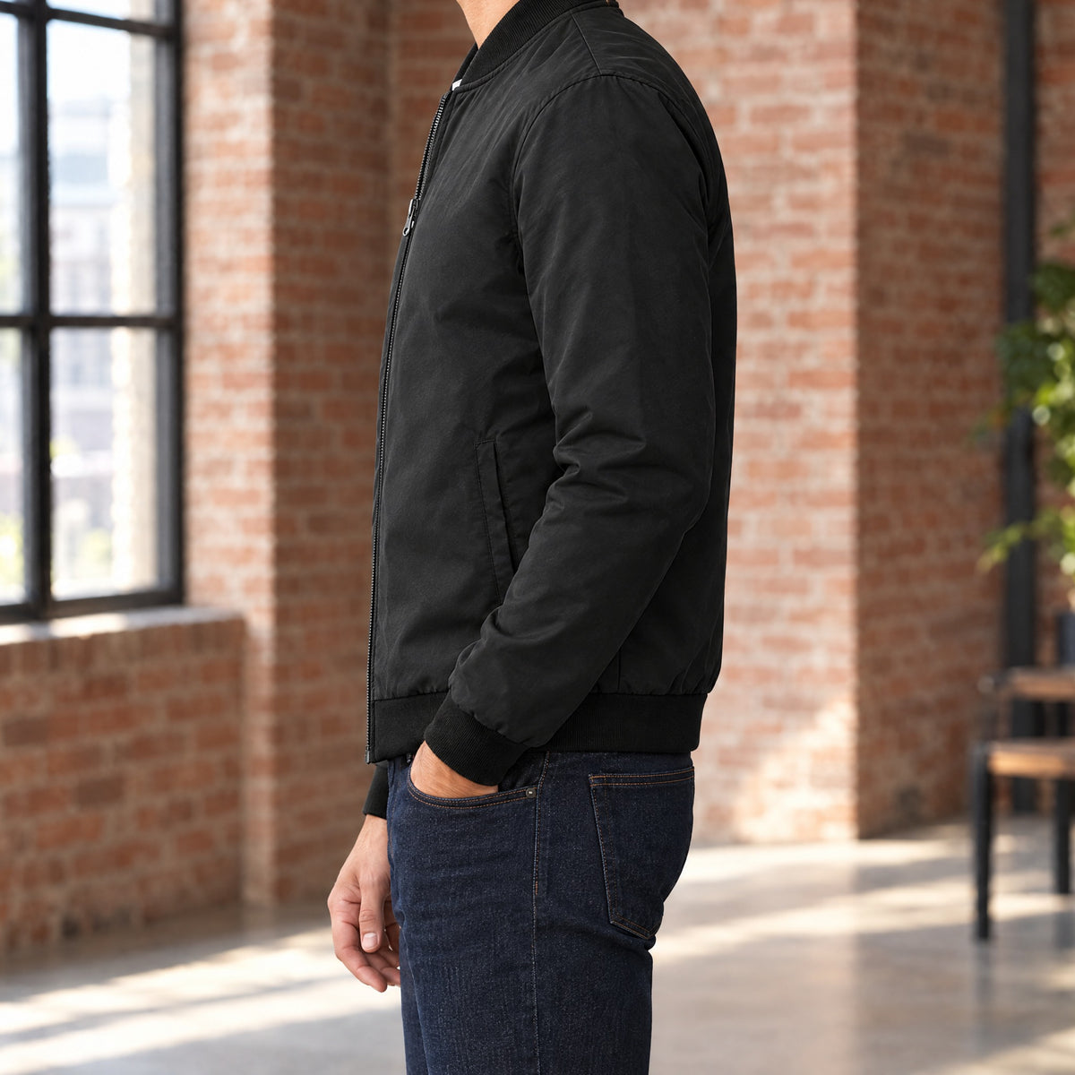 Massimo men's lightweight bomber jacket in black, side view