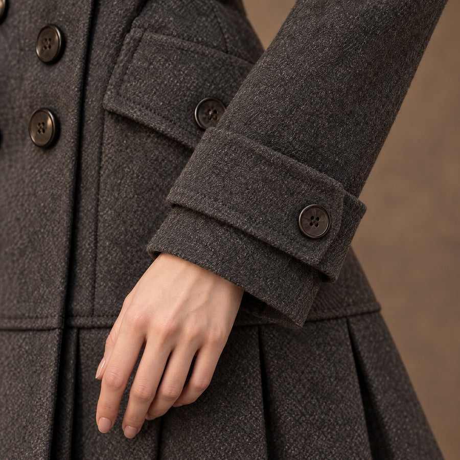 Morgana Gothic Wool Double-Breasted Pleated Coat for Women