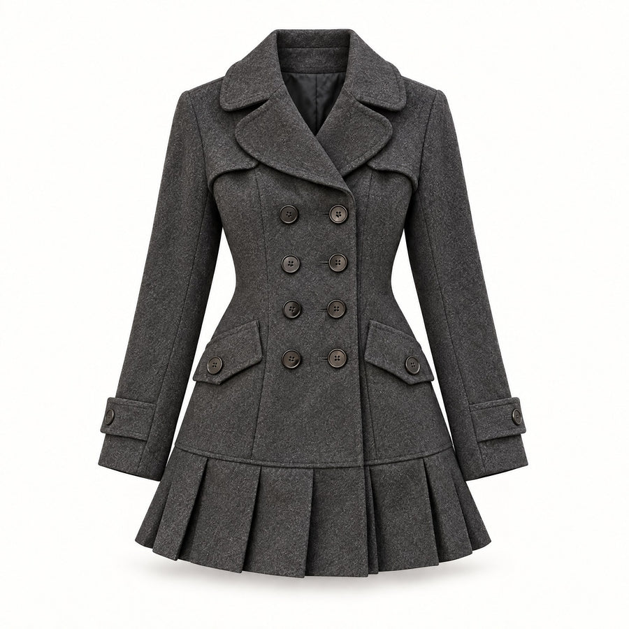 Morgana Gothic Wool Double-Breasted Pleated Coat for Women