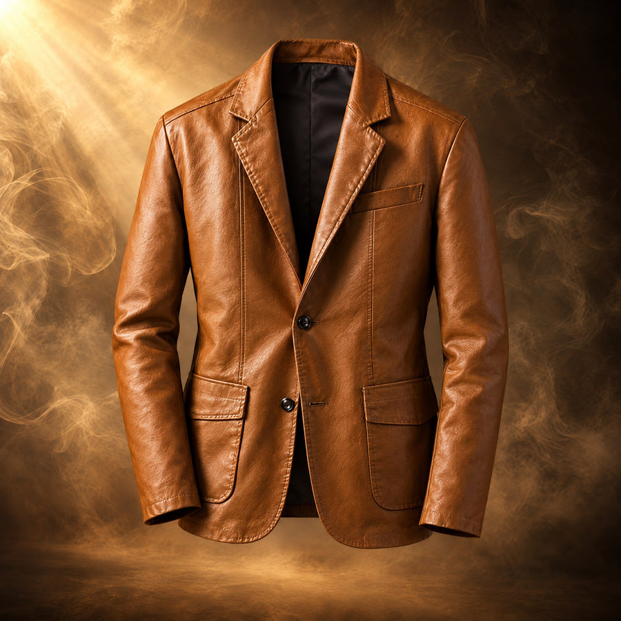 Ottavio Leather Blazer Jacket for Men, Notch Lapel Sport Coat