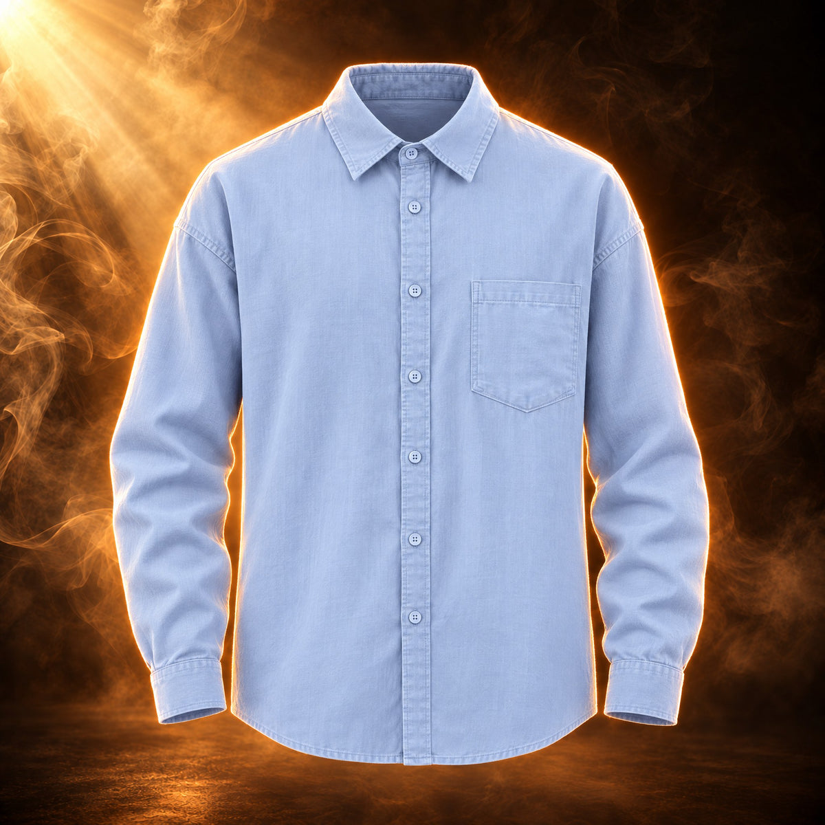 Remy relaxed fit long sleeve button up shirt for men in light blue, front view