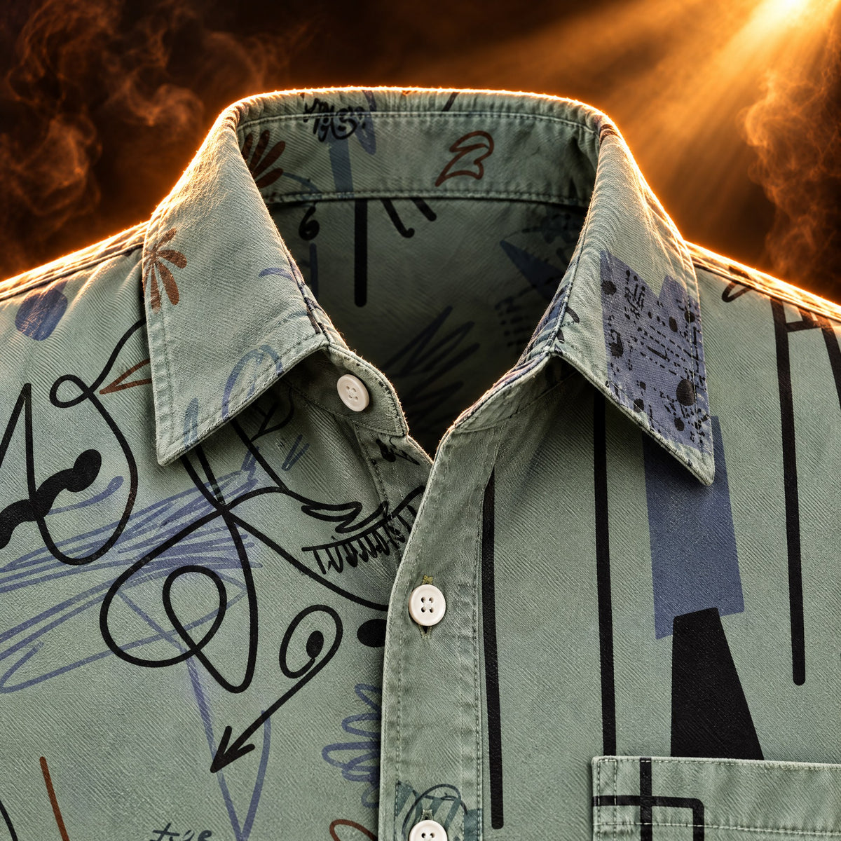 Riccardo Abstract Print Long Sleeve Button Up Shirt for Men - A point above the print.