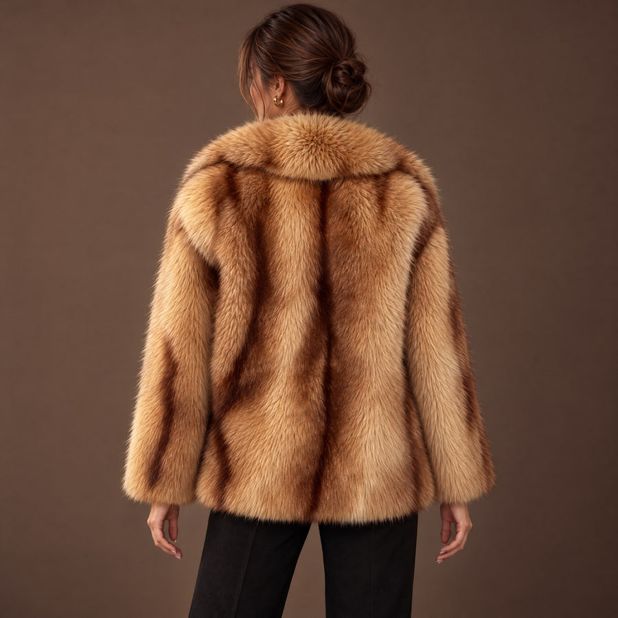 Sabine Striped Plush Fur Jacket for Women