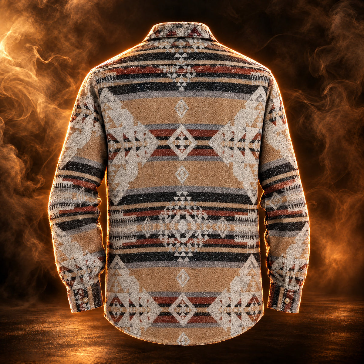 Santino Aztec Print Button Up Shirt Jacket for Men in camel, back view