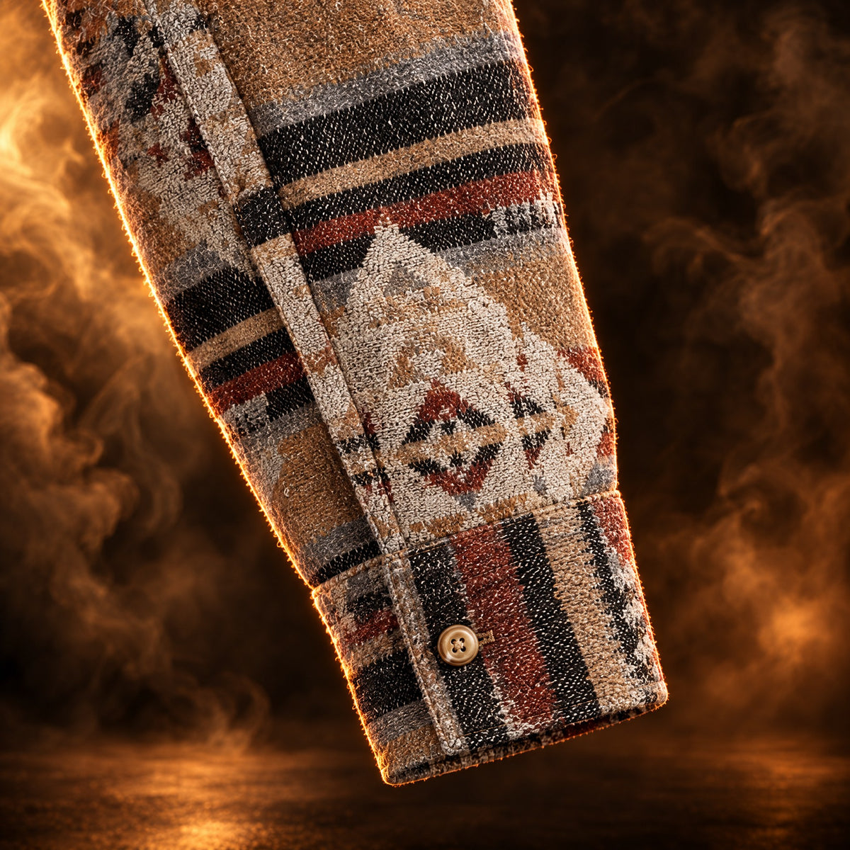 Santino Aztec Print Button Up Shirt Jacket for Men, buttoned cuff close-up