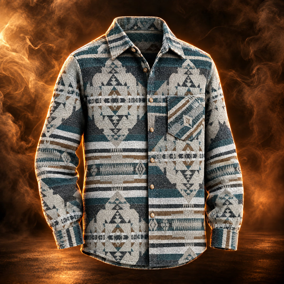 Santino Aztec Print Button Up Shirt Jacket for Men in sea blue, front view
