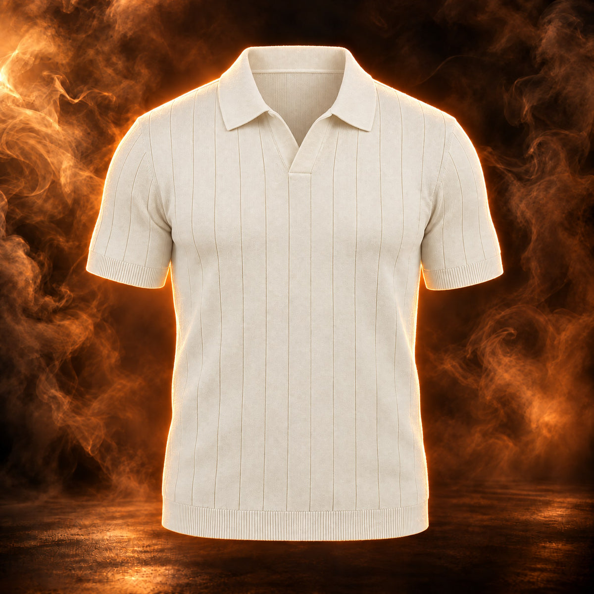 Silvio ribbed stripe knit polo shirt for men in apricot, front view