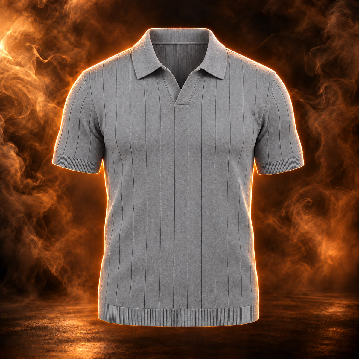 Silvio ribbed stripe knit polo shirt for men in gray, front view