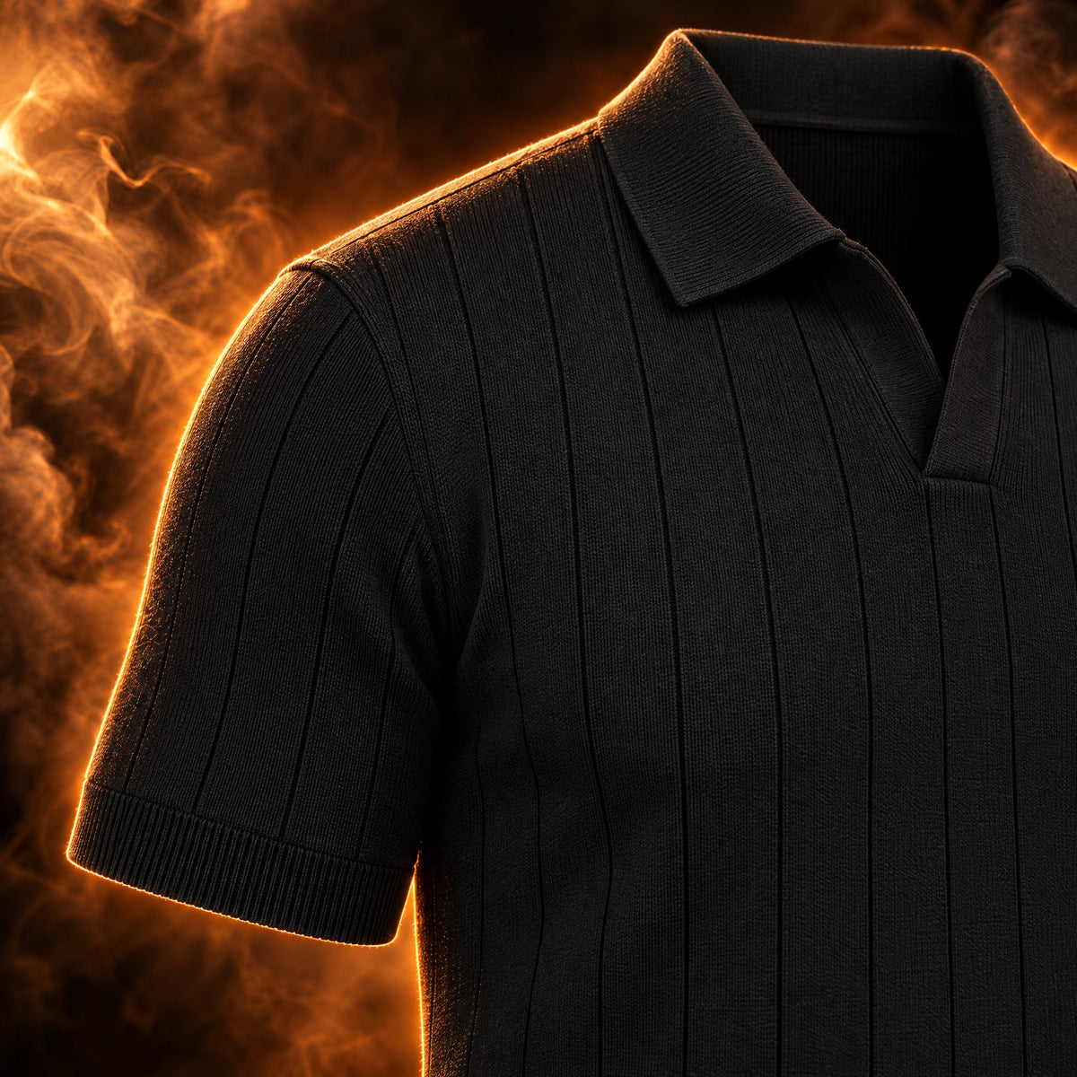 Silvio Ribbed Stripe Knit Polo Shirt for Men - Ribbed and striped.