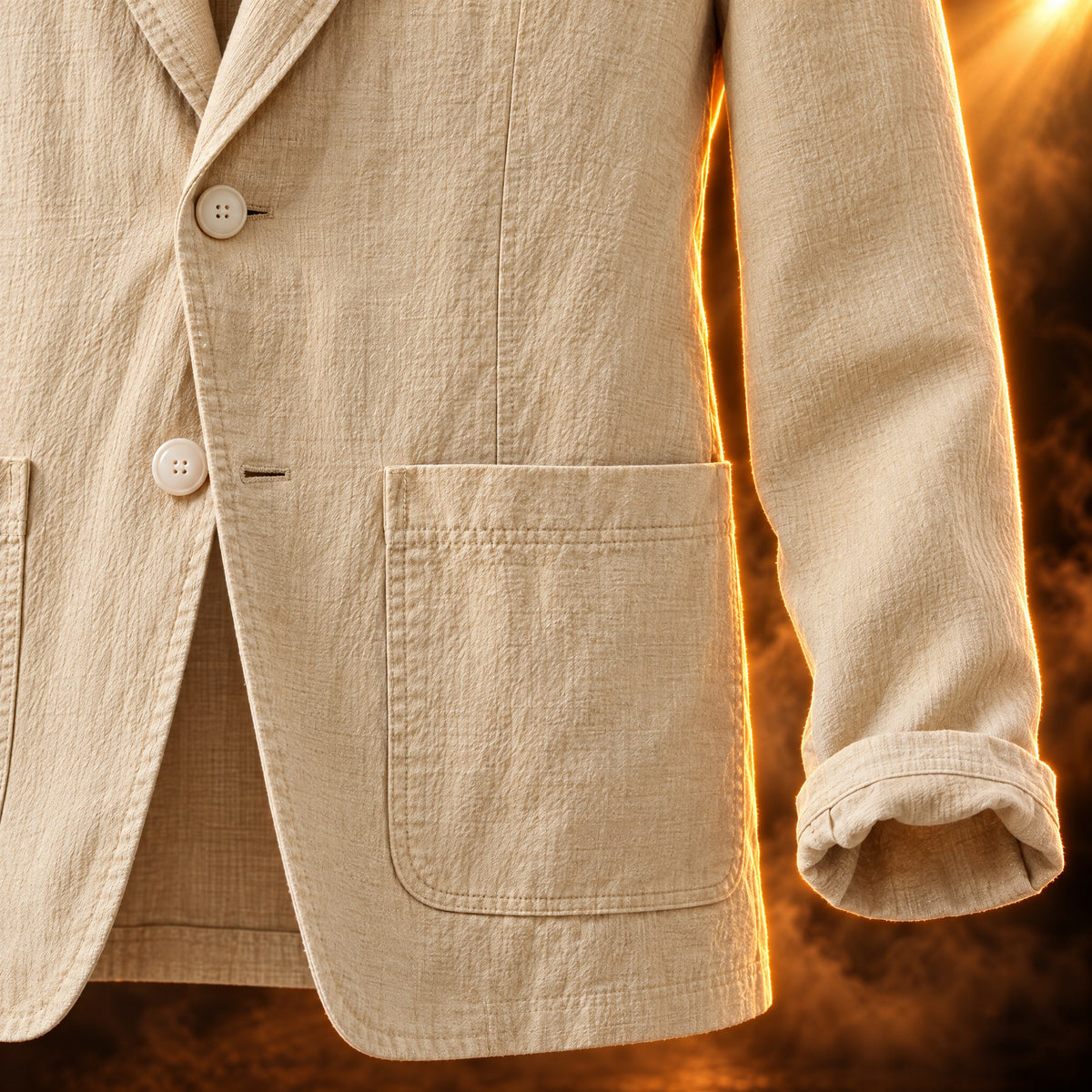 Tiziano blazer close-up of the patch pocket and button front
