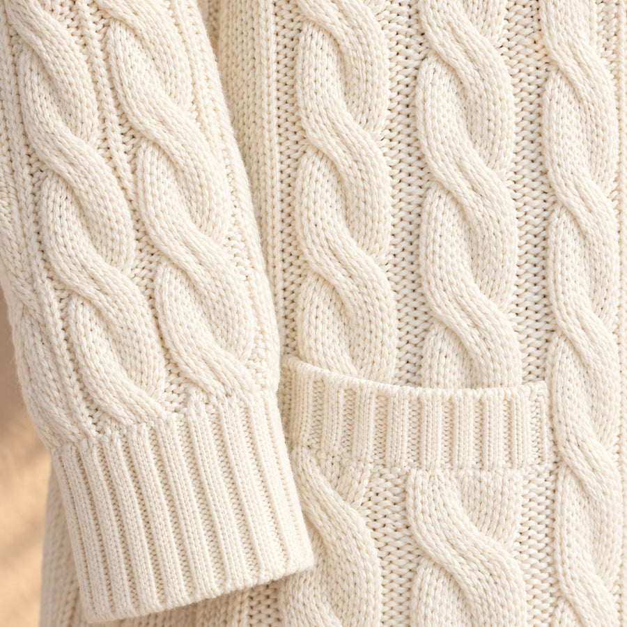 Valentina Long Cable Knit Button Cardigan with Pockets
